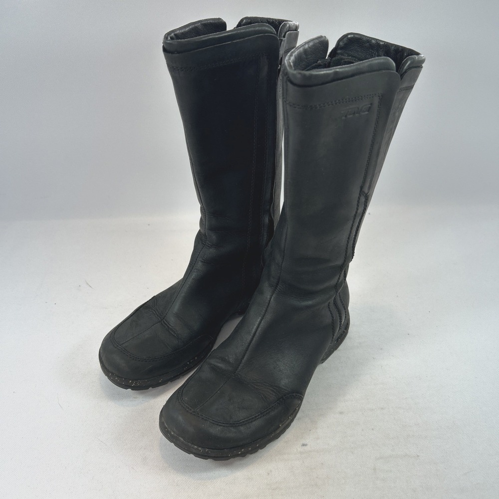 Teva Capistrano Boots Women's Size 6 Black Waterproof Mid Calf Leather Side Zip